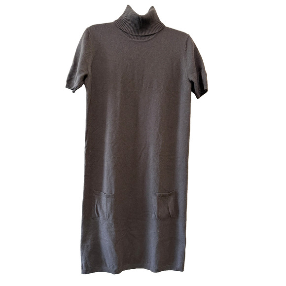 Malo 100% Cashmere Knee Length Fitted sweater Dress brown Italy Classic Sz-M - Picture 2 of 11